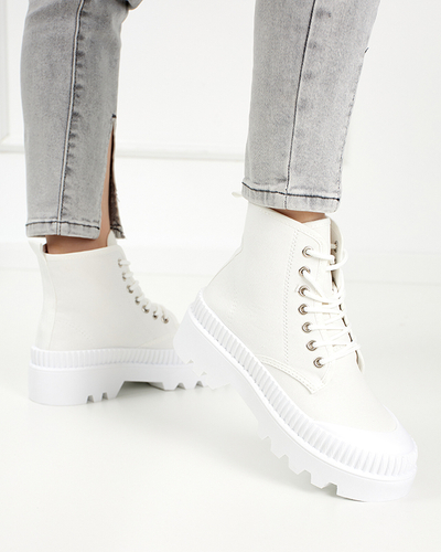 White women's boots with a flat heel Roulle - Footwear