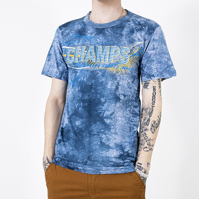 Men's blue cotton T-shirt with the inscription - Clothing