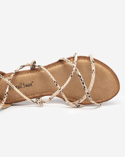 Calf-length gladiator sandals with Yenise beige embossing - Footwear