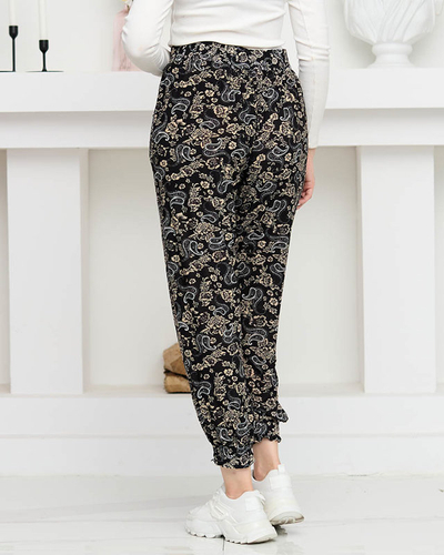 Black women's pants with beige print PLUS SIZE - Clothing