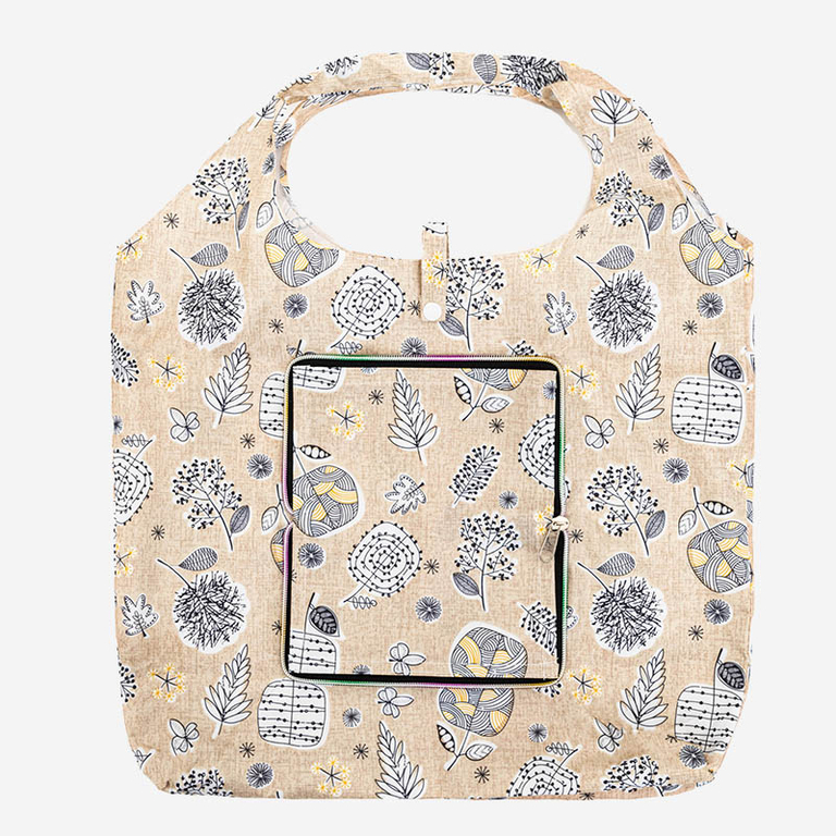 Beige, floral folded shopper bag - Accessories
