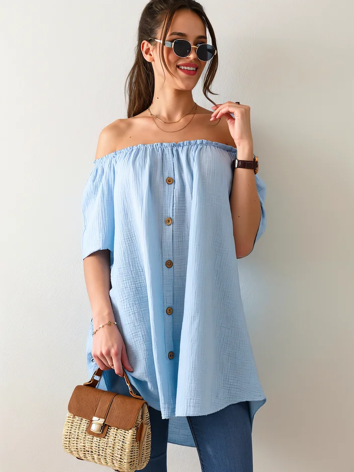 Royalfashion Women's cotton blouse ala Spanish with decorative buttons