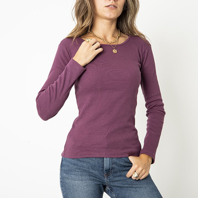 Purple slim fit women's ribbed blouse - Clothing