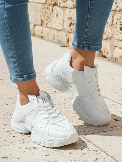Women's white Arete eco-leather sneakers, flat heel, spring collection