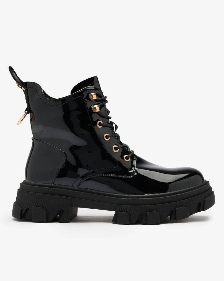 Royalfashion Melni lakoti sieviešu siltināti bagger zābaki Setogia