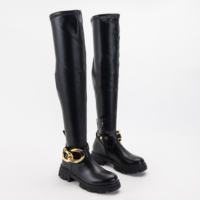 Black women's over-the-knee boots with flat heels Mirumi - Shoes