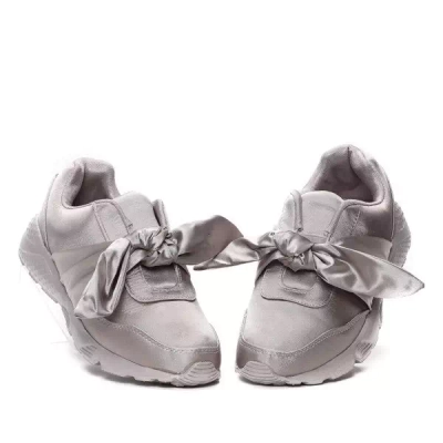 OUTLET Gray, satin sports shoes with a bow Mabel- Shoes