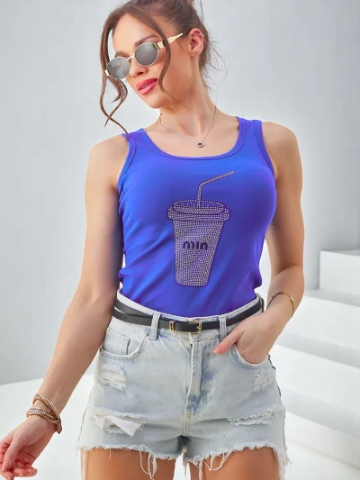 Royalfashion kokvilnas sieviešu topiņš ar akmens kristālu kausiem