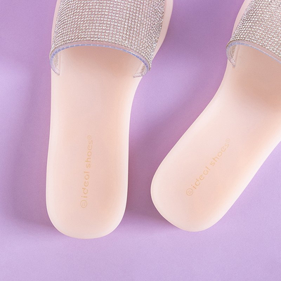 Women's beige rubber slippers with cubic zirconia Niamh - Footwear