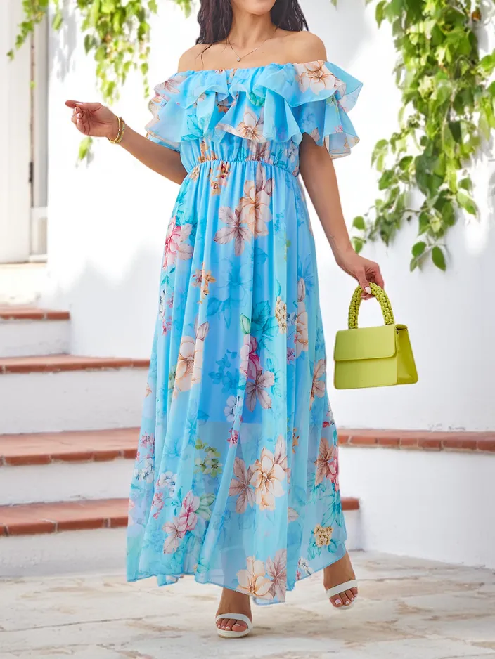 Royalfashion Women's off-the-shoulder dress with short sleeves in various floral patterns