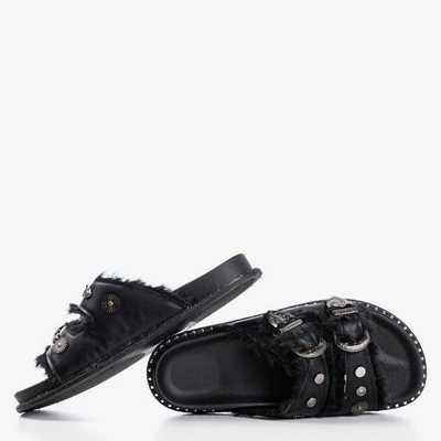 OUTLET Black slippers with buckles Giza -Shoes