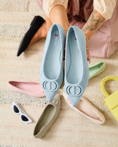 Royalfashion Zilas sieviešu balerīnas ar smailiem pirkstgaliem un rotājumu uz deguna Tidita