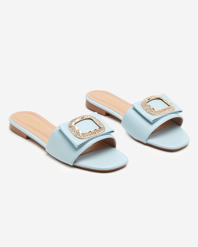 Blue women's slippers with an ornament with cubic zirconia Iteria - Footwear