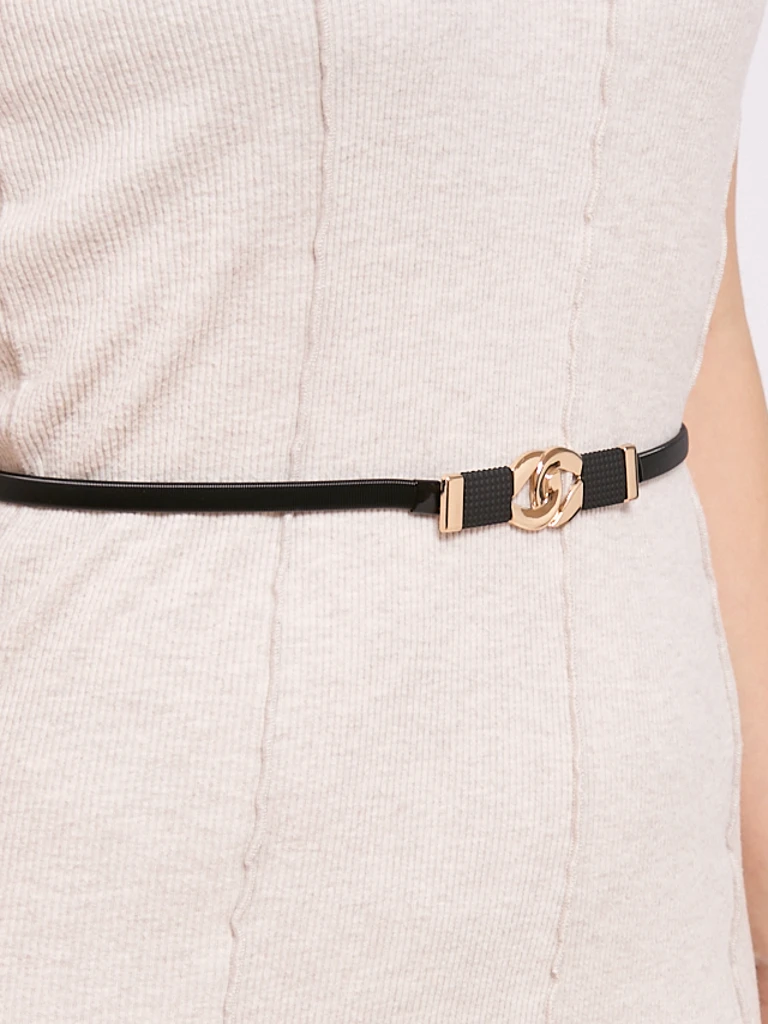 Damski pasek metalowy Callista Nero czarny, minimalistyczny, zaczepiany