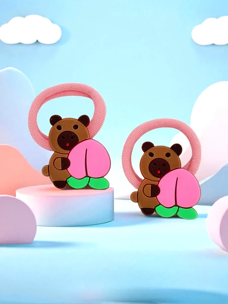 Colorful hair elastics with a bear motif