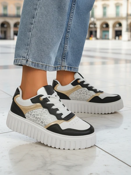 Royalfashion Callista damsneakers, plattform, svart, ekologiskt läder, storlek 40