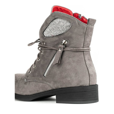 Szare workery z cyrkoniami Rosario - Obuwie