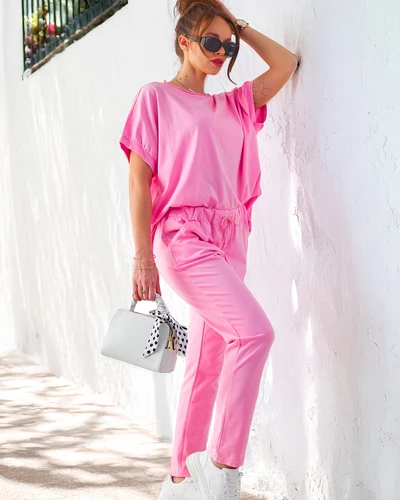 Royalfashion Sieviešu kokvilnas komplekts ar īsām piedurknēm un taisnām biksēm