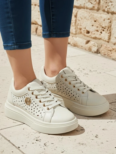 Women's Callista beige sneakers, ecological leather, spring, flat heel