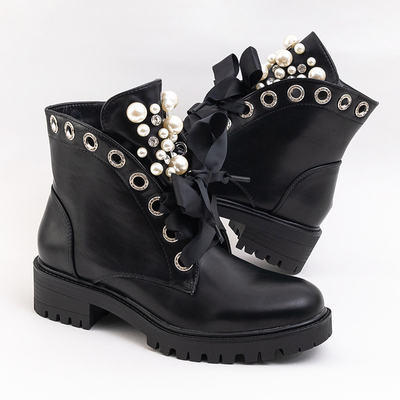 Melni sieviešu zābaki ar pērlēm Dwin- Footwear