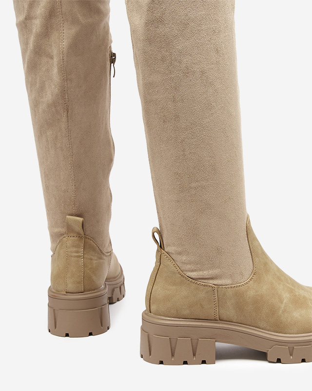 Women's over-the-knee boots in khaki color Liki - Footwear