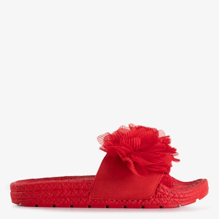 OUTLET Red women's slippers with flowers Pamelina - Footwear