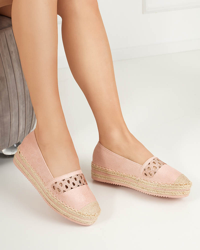 OUTLET Pink women's slip on espadrilles with cubic zirconia Wexy - Shoes