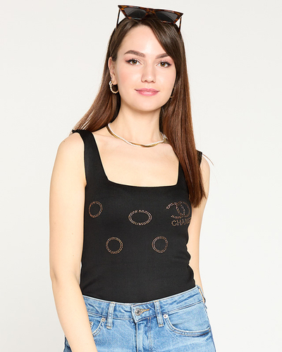 Ladies' black top with golden cubic zirconia - Clothing