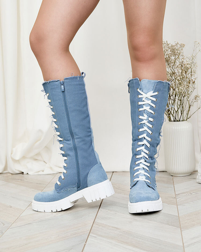 Royalfashion Синие женские тканевые сапоги Leconen