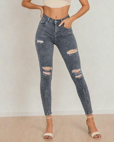 Royalfashion Women's tube jeans with rubbing