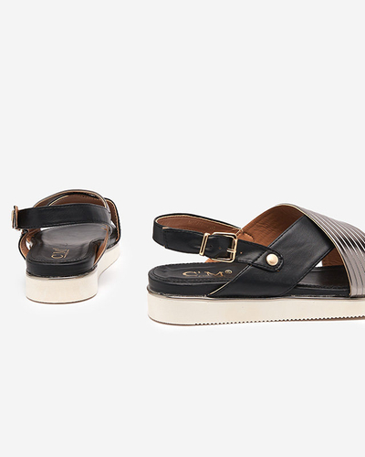 Black women's sandals with a silver belt Gerii- Shoes