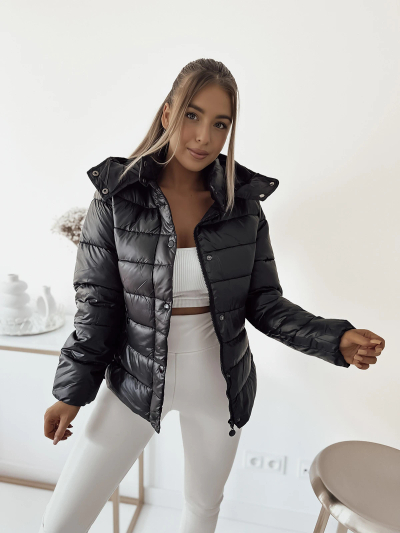 Royalfashion Black women's quilted jacket with hood