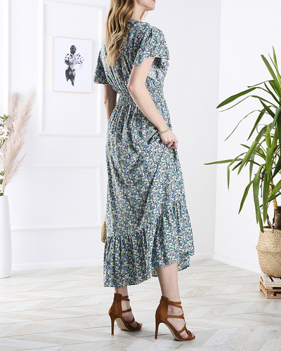 Women's floral midi dress in purple- Clothing