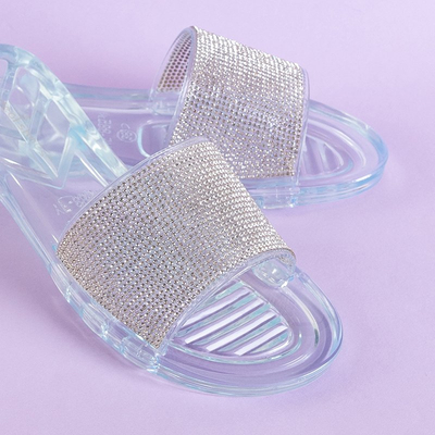 Silver women's rubber slippers with cubic zirconia Niamh - Footwear