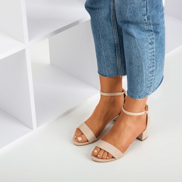 Beige women's sandals on a low post First Love - Footwear