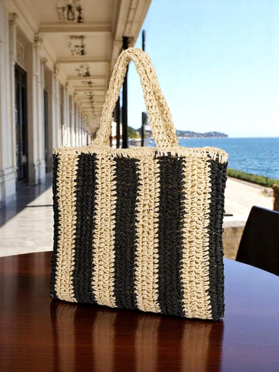 Royal Fashion Large Women's Straw Bag with Stripes