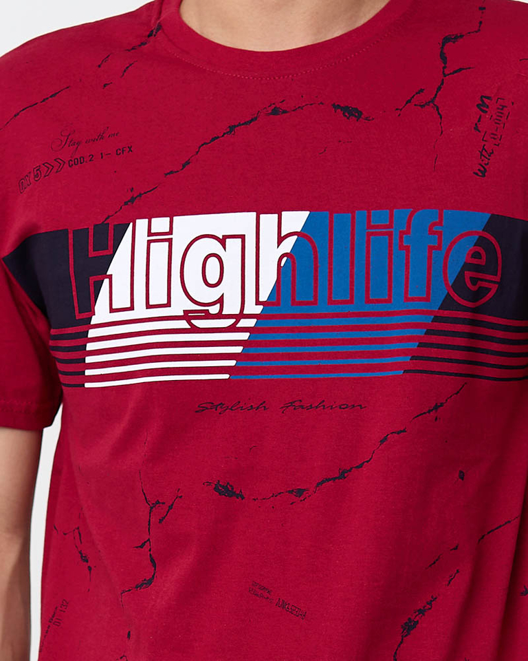 Men's maroon t-shirt with a print - Clothing