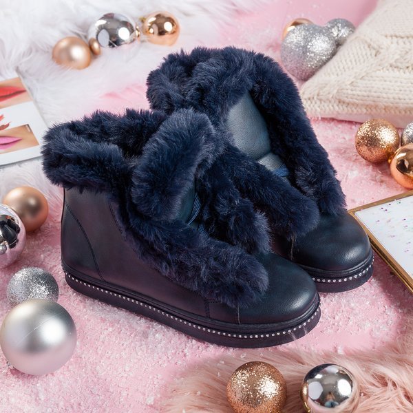 Navy blue platform boots with Salyssa fur - Footwear