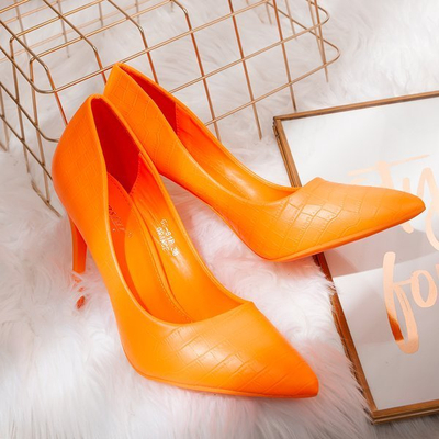 Orange neon high heels with animal embroidery Rio - Footwear 1