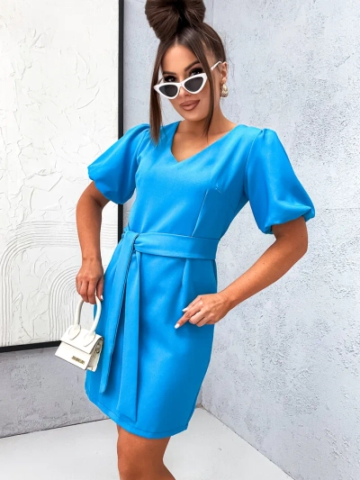 Royalfashion Women's mini dress with puff sleeves and V-neck