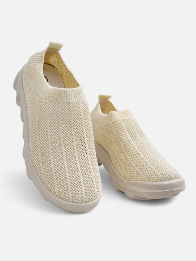 Arete Beige Women's Slip-Ons, Breathable Fabric Sneakers