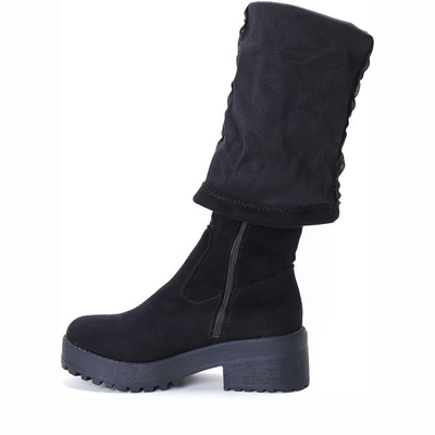 Czarne, długie kozaki na słupku 6 cm - Obuwie