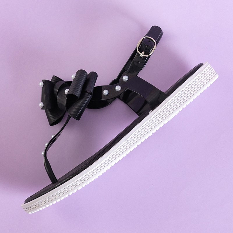 Black women's sandals a'la flip-flops with a Domala bow - Footwear