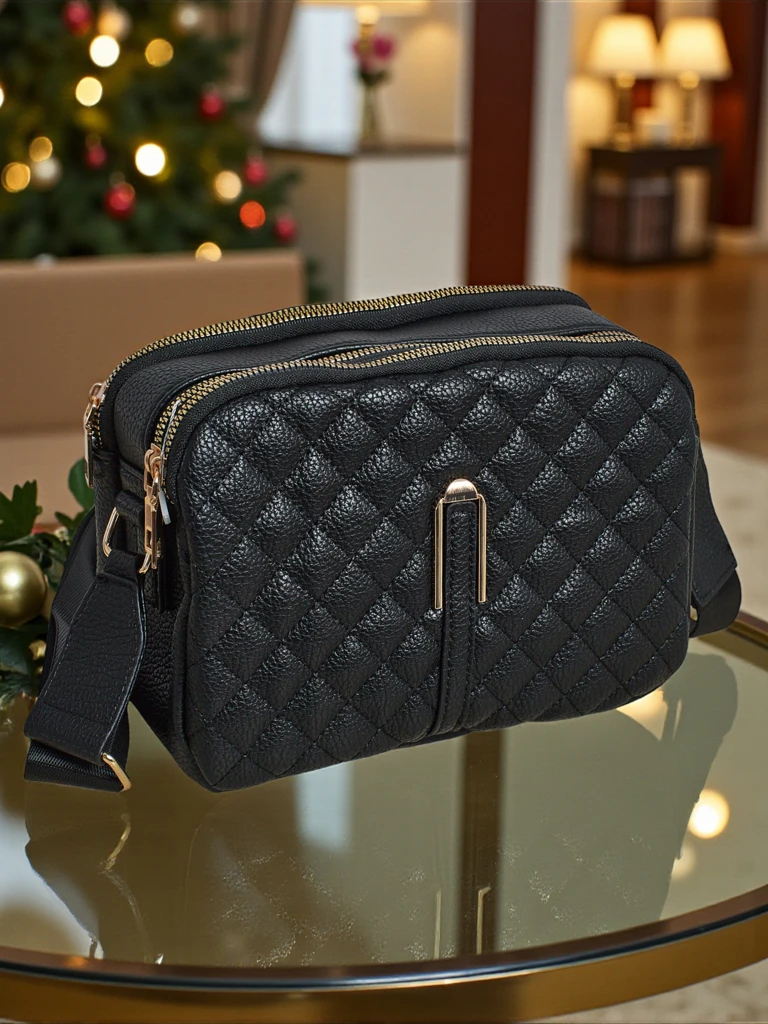 Quiltet liten dameveske i miljølær Corinne