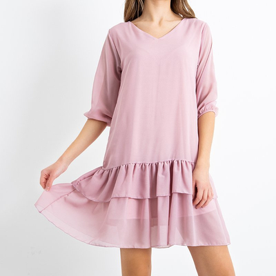Pink women's dress with ruffles - Clothing