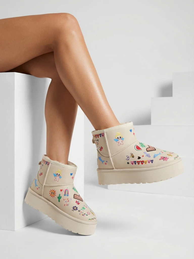 Royalfashion Short women's snow boots with Hanaga stickers