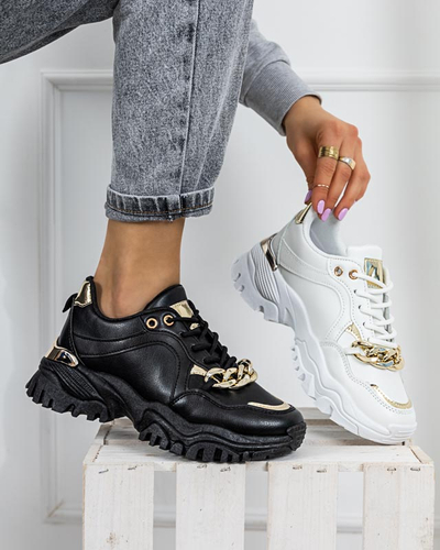 OUTLET Black women's sports shoes with gold chain Evitos - Footwear
