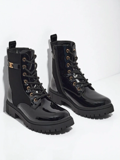 Lace-up ankle boots made of matte and patent eco-leather Alvinea