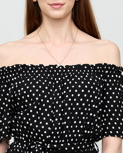 Black ladies midi dress with open back polka dots - Clothing