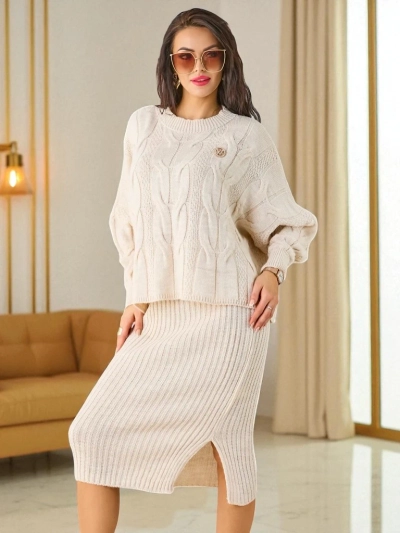 Royalfashion Acrylic braided women's set with sweater and skirt Warm&Fuzzy